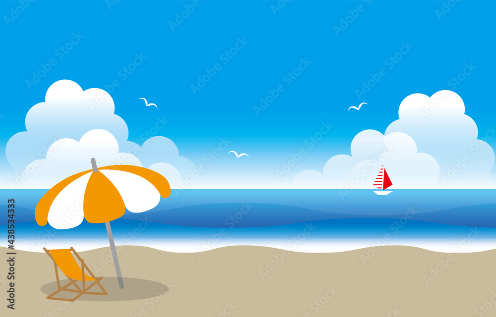 真夏の青空と海と砂浜の風景イラスト Stock Vector Adobe Stock