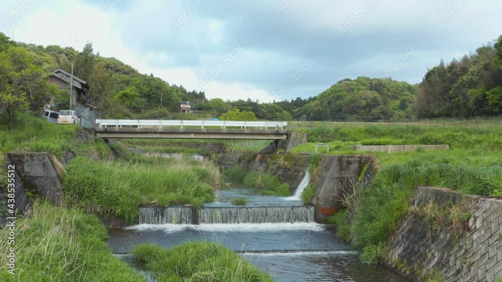 Rural Japan, Pullback Reveal of Farmlands and River, Nawa-gawa Tottori Japan Rural Japan, Pullback Reveal of Farmlands and River, Nawa-gawa Tottori Japan