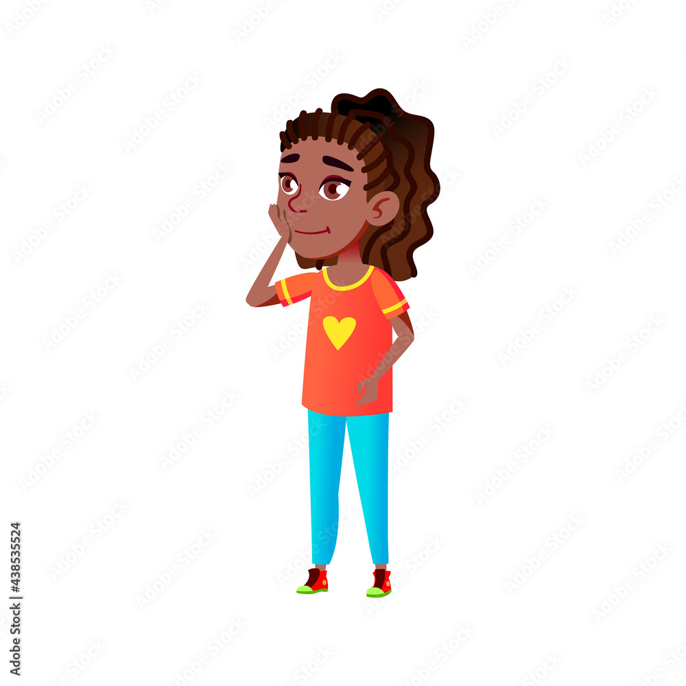 Obraz premium cute african girl admires new doll cartoon vector. cute african girl admires new doll character. isolated flat cartoon illustration