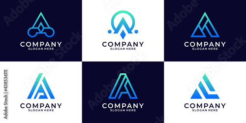 Set of abstract initial letter a logo template. icons for business of fashion, sport, automotive, simple.
