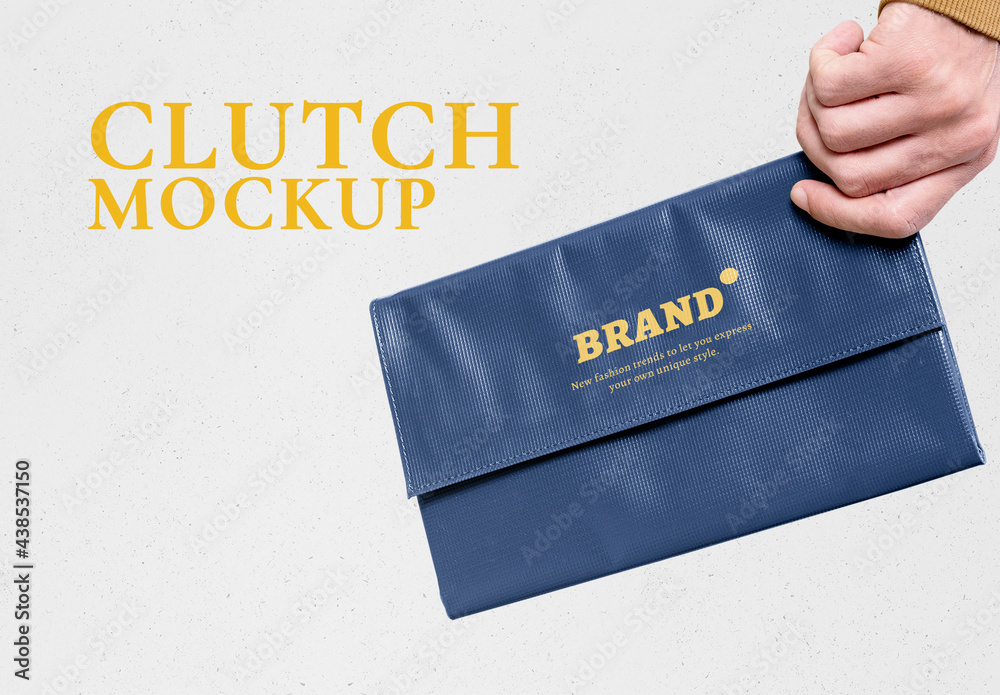 Modelo de Editable Fold Over Clutch Mockup do Stock Adobe Stock