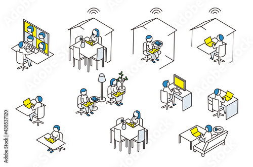 様々な働き方のアイソメトリック図
