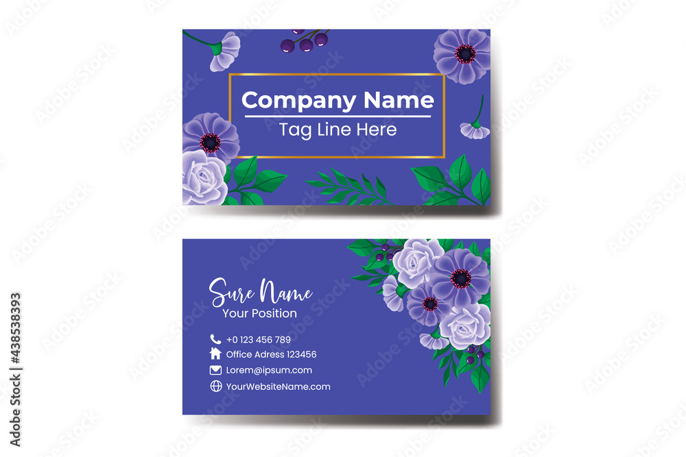Business Card Template Zinnia and Rose Flower .Double-sided Blue Colors. Flat Design Vector Illustration. Stationery Design Business Card Template Zinnia and Rose Flower .Double-sided Blue Colors. Flat Design Vector Illustration. Stationery Design