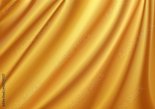 Abstract vector background luxury yellow cloth or liquid wave. Abstract or yellow fabric texture background. Cloth soft wave. Creases of satin, silk, and cotton.