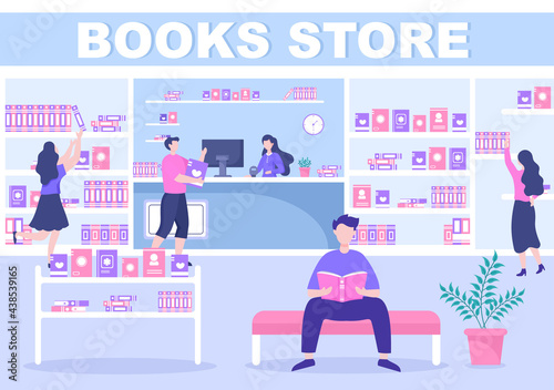 Bookstore Vector Illustration is A Place To Buy Books or Place Read With Flat Style Design