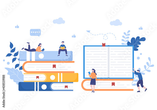 Character People Read Books in a Room Vector Illustrations to Increase Insight and Knowledge. Flat Design