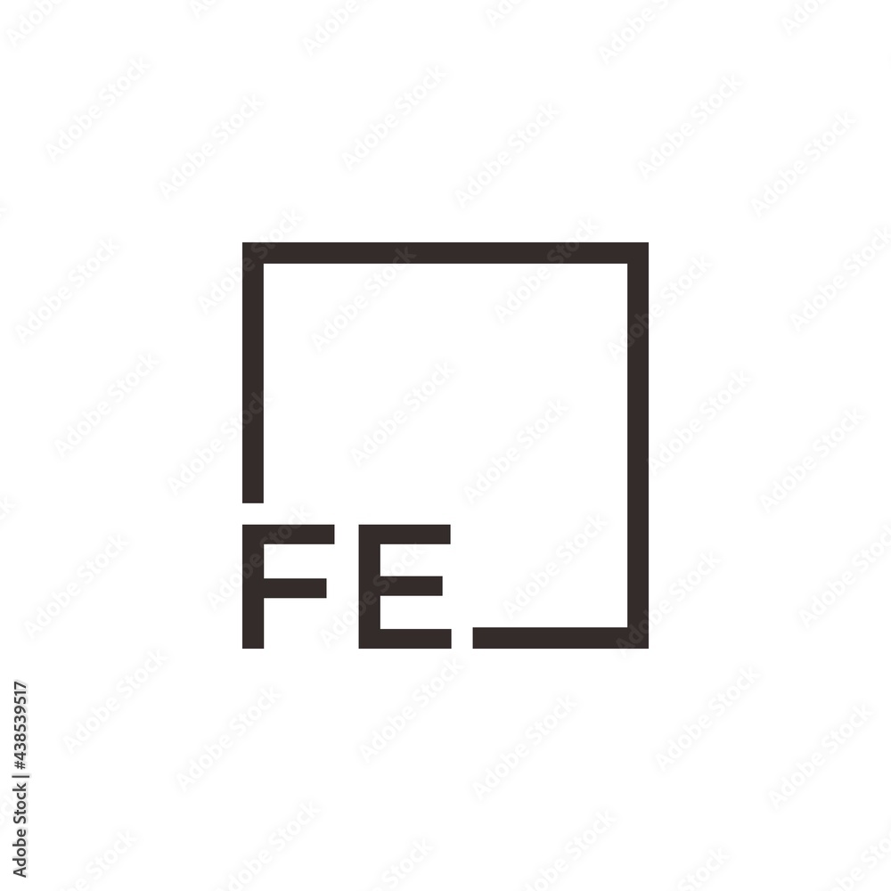Letter FE Logo design with square frame line Letter FE Logo design with square frame line