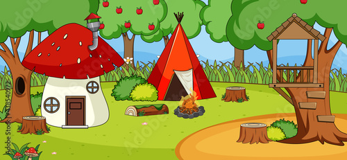Outdoor scene with camping tent in the forest