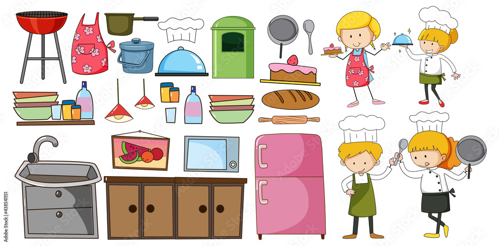 Set of different doodle kids cartoon character isolated Set of different doodle kids cartoon character isolated