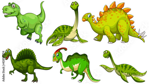 Fototapeta Naklejka Na Ścianę i Meble -  Set of green dinosaur cartoon character