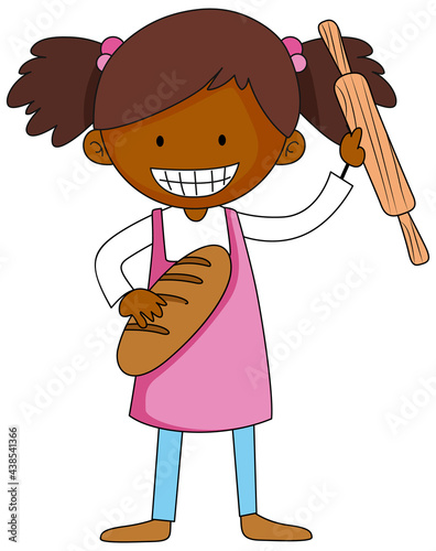Little baker holding baking stuff cartoon character isolated