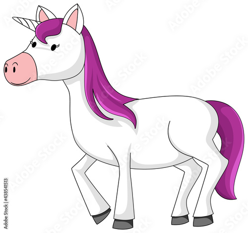Cute unicorn with purple mane cartoon character
