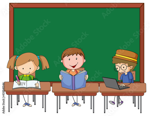 Blank board with many kids cartoon character