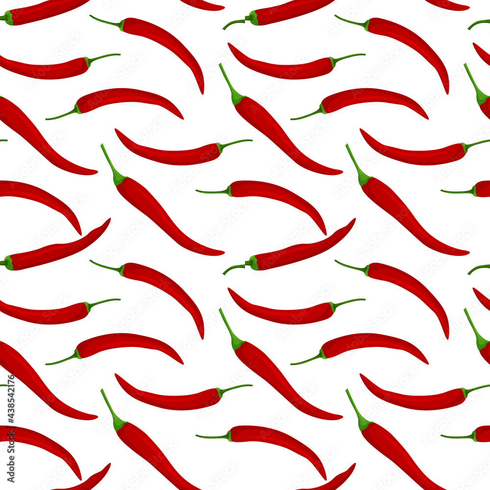 Vector seamless chili pepper pattern. An idea for decors, decorations, wallpapers, gifts, food themes.