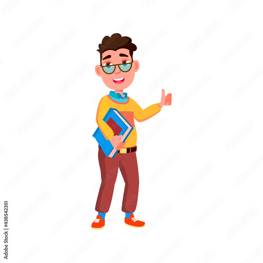 smart boy with encyclopedia book in library cartoon vector. smart boy with encyclopedia book in library character. isolated flat cartoon illustration
