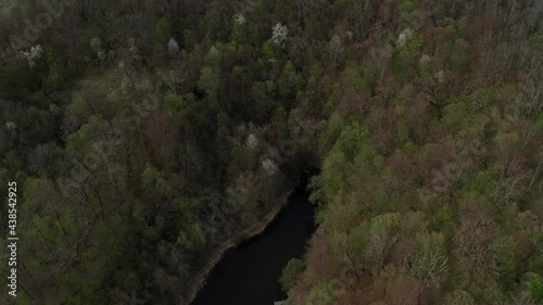 Black Lake surrounded by forest, Sovata in Romania. Aerial panoramic view photo