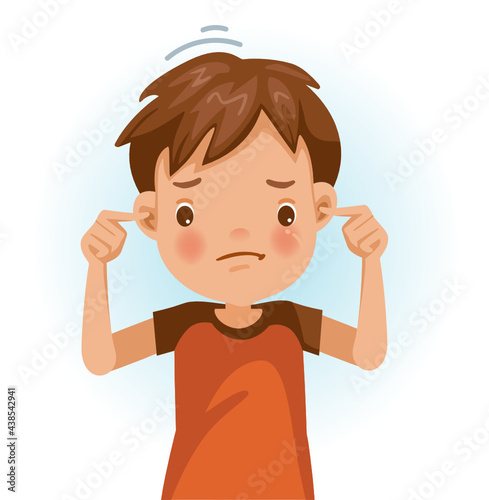 Little boy not listen, red shirt. Are doing gestures. Frustrated, displeased, face sullen with bad emotions. Cartoon character