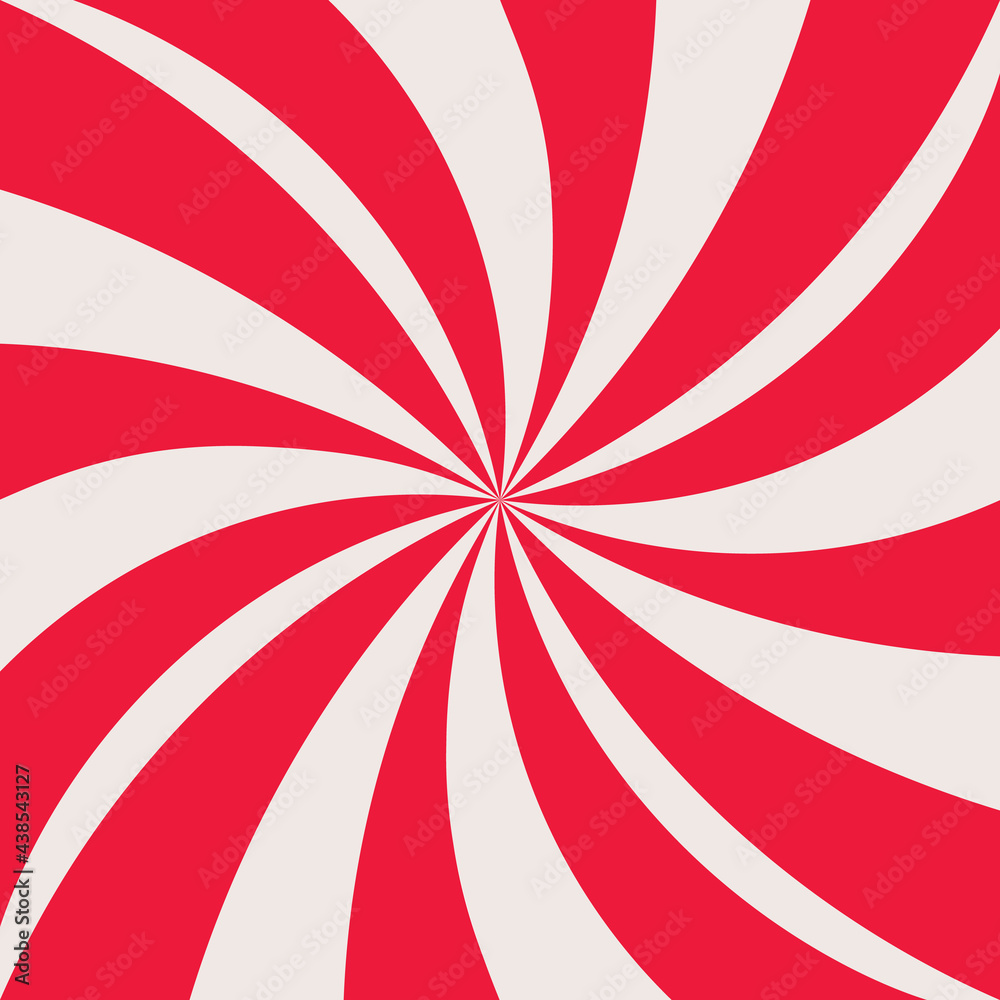 Fototapeta premium Red and white striped swirl background, flat design, vector illustration, advertising or holidays concept.