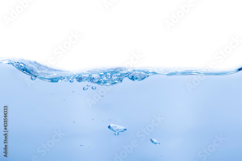 Clear water surface in a square shaped glass like a sea or a separate fish tank on a white background.