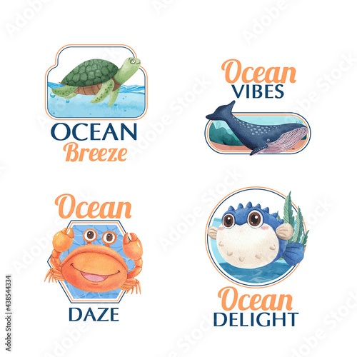 Logo design with ocean delighted concept,watercolor style
