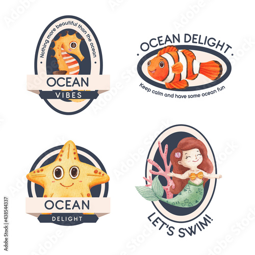 Logo design with ocean delighted concept,watercolor style