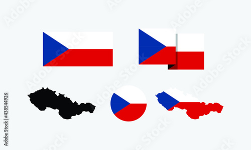 Czechoslovakia attributes. flag in rectangle, round, and maps. set of element vector illustrations for national celebration day.
