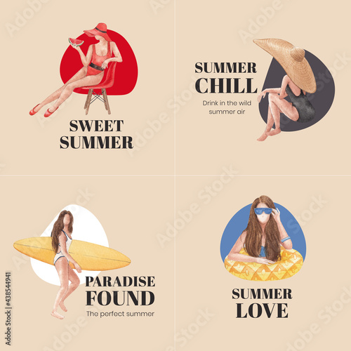 Logo with summer vibes concept,watercolor style