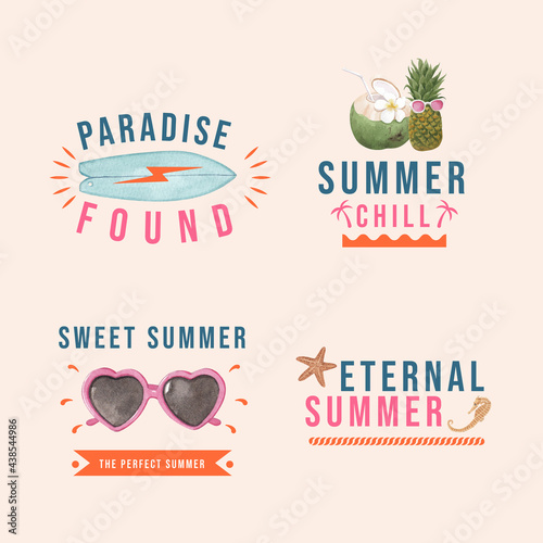 Logo with summer vibes concept,watercolor style