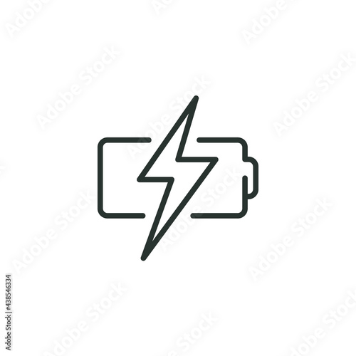 Battery charge line icon. Simple outline style. Recharge, full, power, charger, electric, energy low, alkaline, energy concept. Vector illustration isolated on white background. Thin stroke EPS 10