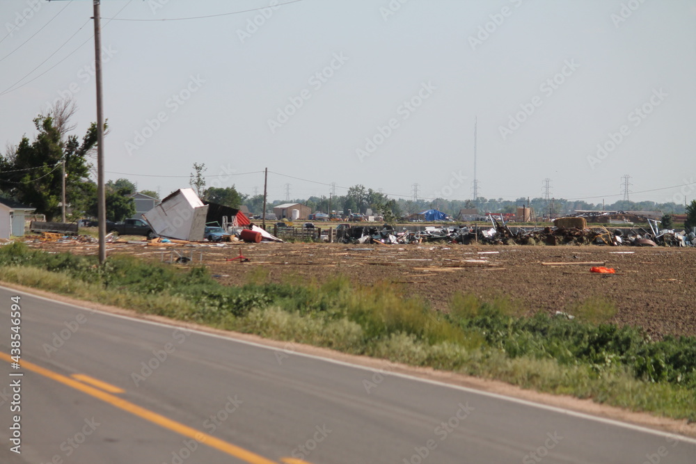 Fototapeta premium Tornado Debris Litters Farmland in Weld County, Colorado.