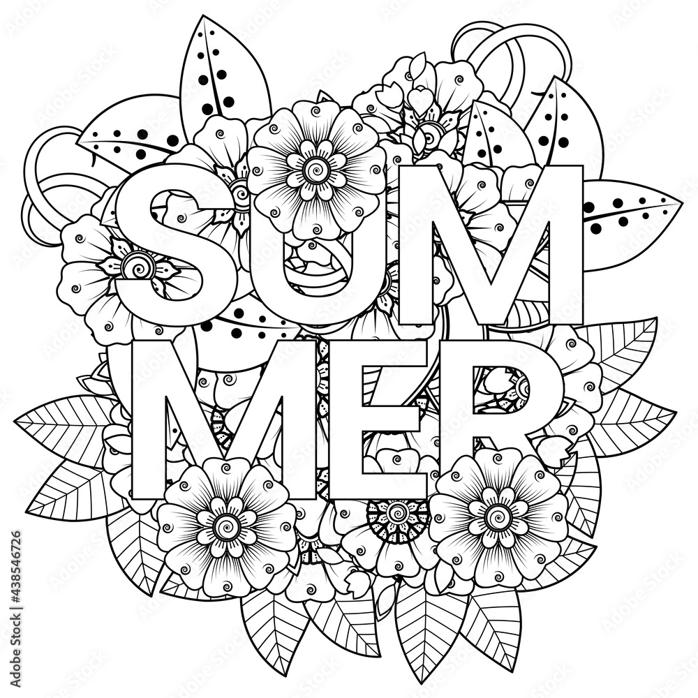 Hello Summer banner template with mehndi flower Hello Summer banner template with mehndi flower