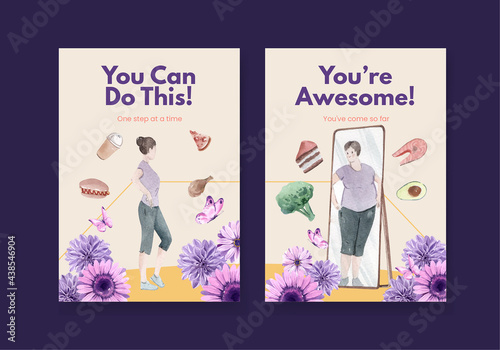 Card template World Eating Disorders Action Day concept,watercolor style
