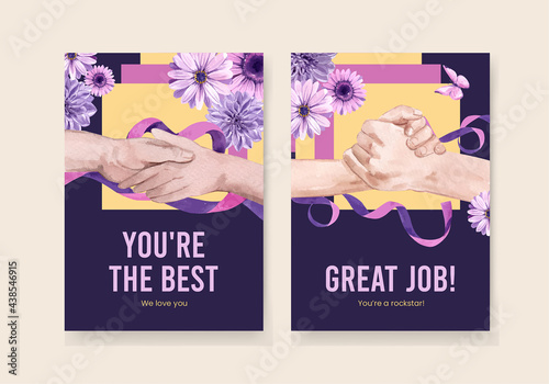 Card template World Eating Disorders Action Day concept,watercolor style