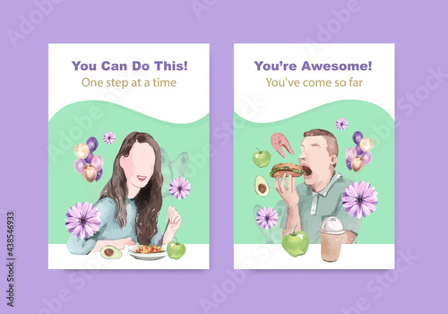 Card template World Eating Disorders Action Day concept,watercolor style