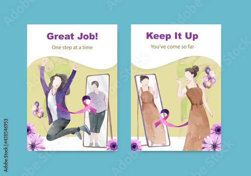 Card template World Eating Disorders Action Day concept,watercolor style