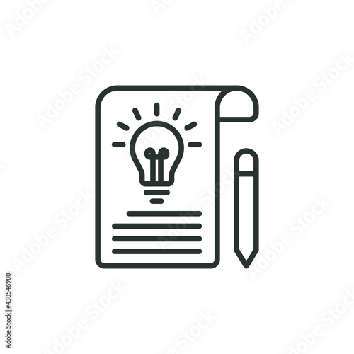 Brief line icon. Simple outline style. Concise, succinct, pencil, page, light bulb, abbreviated concept. Vector illustration isolated on white background. Thin stroke EPS 10.