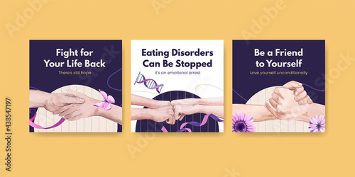Banner template World Eating Disorders Action Day concept,watercolor style
