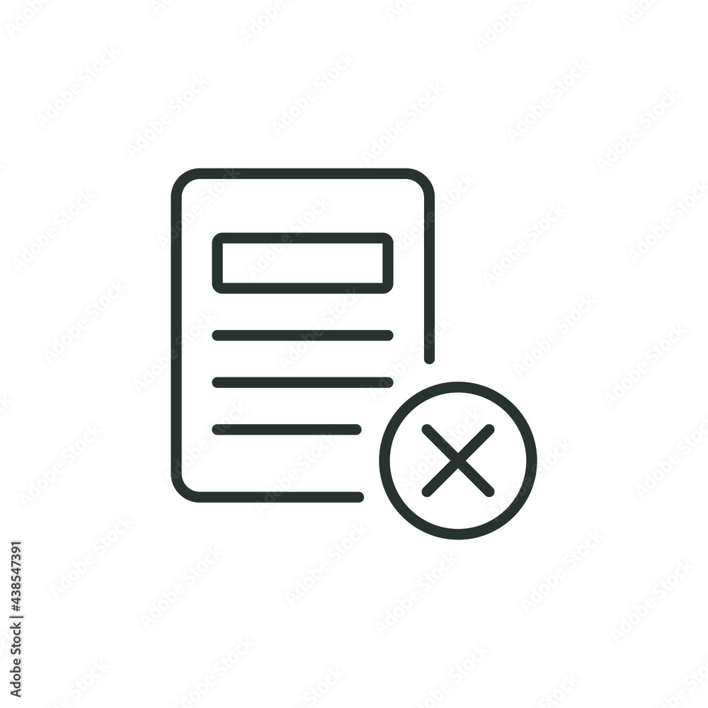 Cancel document line icon. Simple outline style. Cross, delete, deny, page, error, fail concept. Thin line symbol. Vector illustration isolated on white background. Thin stroke EPS 10. Cancel document line icon. Simple outline style. Cross, delete, deny, page, error, fail concept. Thin line symbol. Vector illustration isolated on white background. Thin stroke EPS 10.