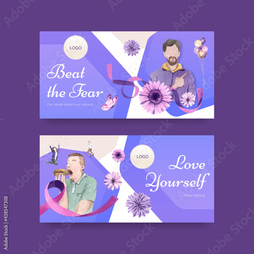 Twitter template World Eating Disorders Action Day concept,watercolor style