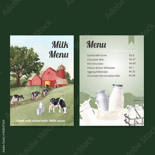 Menu template with world milk day concept,watercolor style