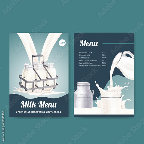 Menu template with world milk day concept,watercolor style