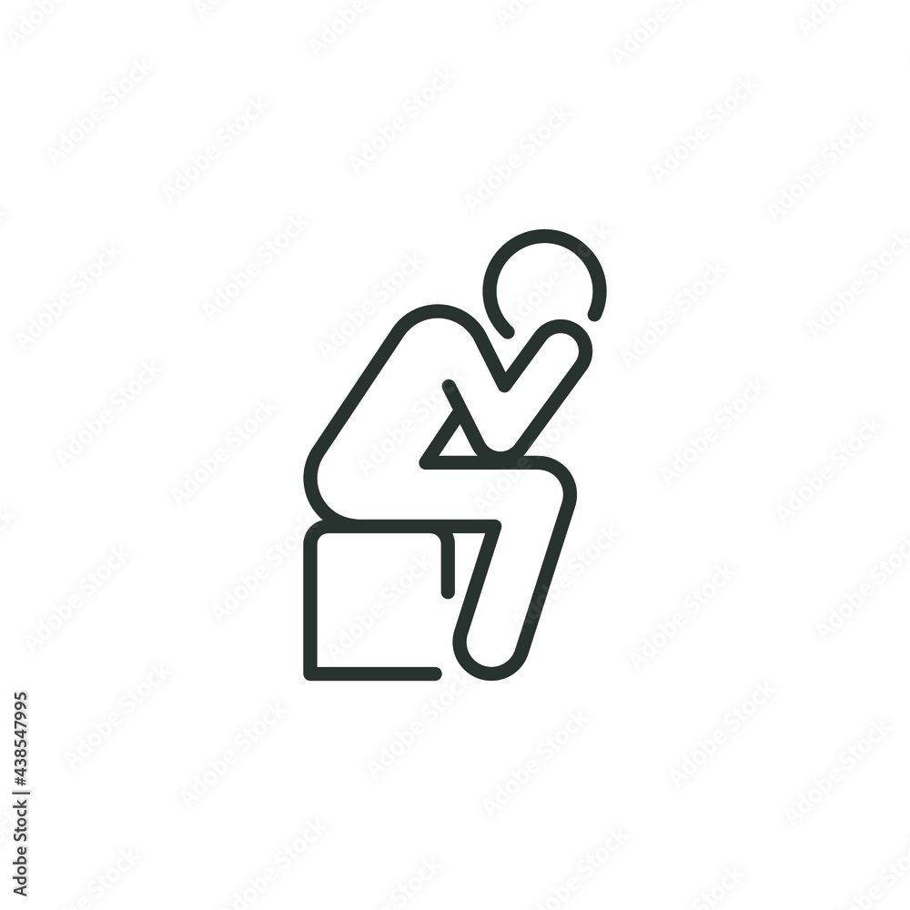Depression man line icon. Simple outline style. Depress, sad, lonely, loneliness, alone, person, sorrow, stress concept. Vector illustration isolated on white background. Thin stroke EPS 10. Depression man line icon. Simple outline style. Depress, sad, lonely, loneliness, alone, person, sorrow, stress concept. Vector illustration isolated on white background. Thin stroke EPS 10.