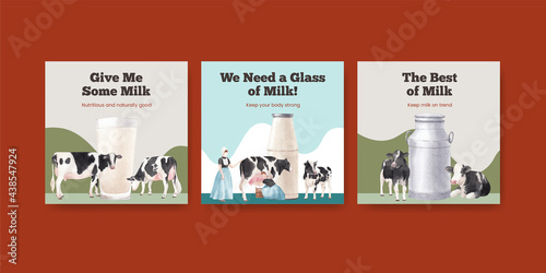Banner template with world milk day concept,watercolor style