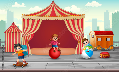 Cartoon children having fun on the amusement