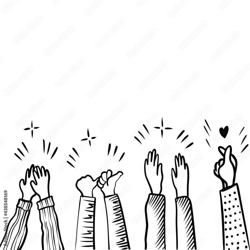 Hand Drawn sketch style of applause, thumbs up gesture. Human hands clapping ovation. on doodle style, vector illustration. Hand Drawn sketch style of applause, thumbs up gesture. Human hands clapping ovation. on doodle style, vector illustration.