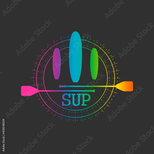 Stand up paddle boarding flat emblem illustration