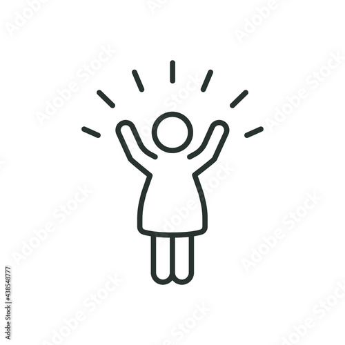 Excited dance kid line icon. Simple outline style. Happy, joy, girl, lifestyle, women, female freedom concept. Vector illustration isolated on white background. Thin line stroke EPS 10.