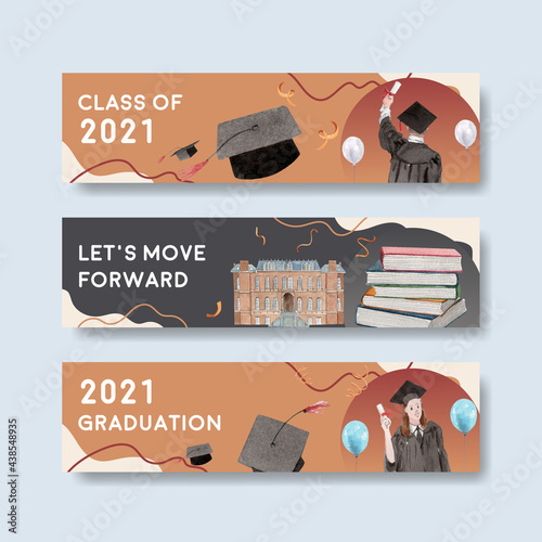 Banner template with class of 2021 concept,watercolor style