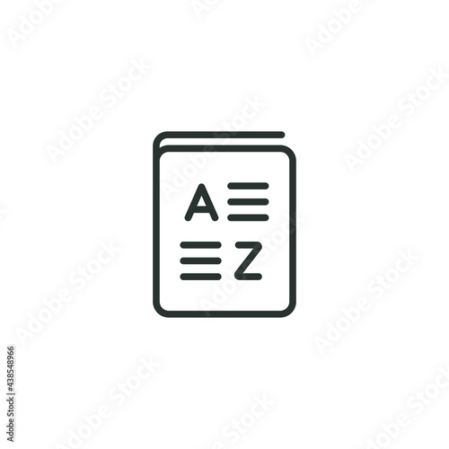 Glossary, vocabulary line icon. Simple outline icon. Grammar, english, study, symbol, dictionary, language, read, book concept. Vector illustration isolated on white background. Thin stroke EPS 10 photo