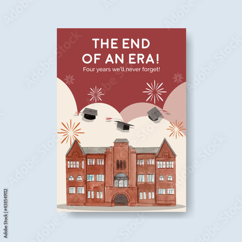 Poster template with class of 2021 concept,watercolor style